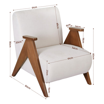 Lychee Armchair Accent Chair Sturdy Upholstered Solid Wood Chenille Fabric White