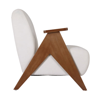 Lychee Armchair Accent Chair Sturdy Upholstered Solid Wood Chenille Fabric White