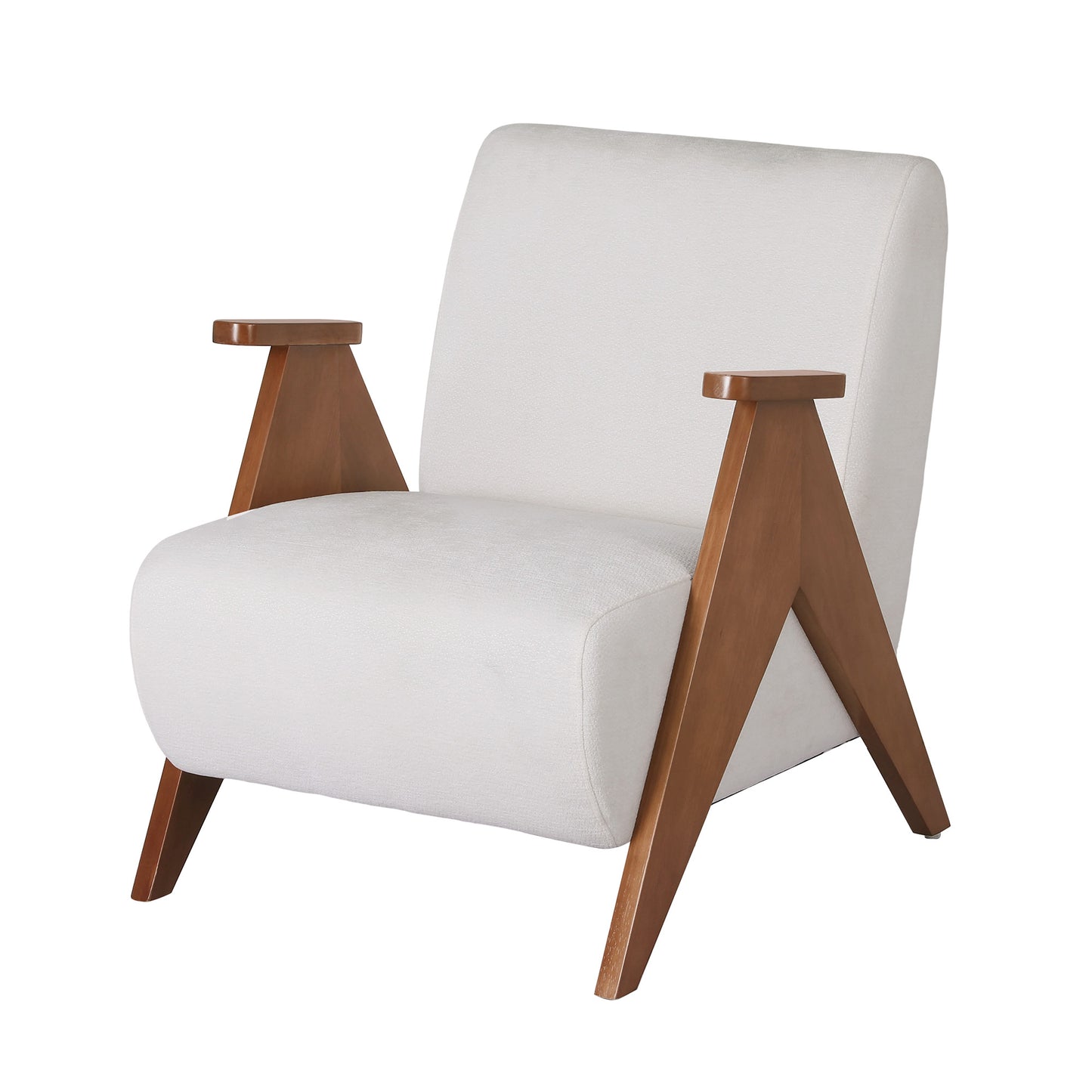 Lychee Armchair Accent Chair Sturdy Upholstered Solid Wood Chenille Fabric White