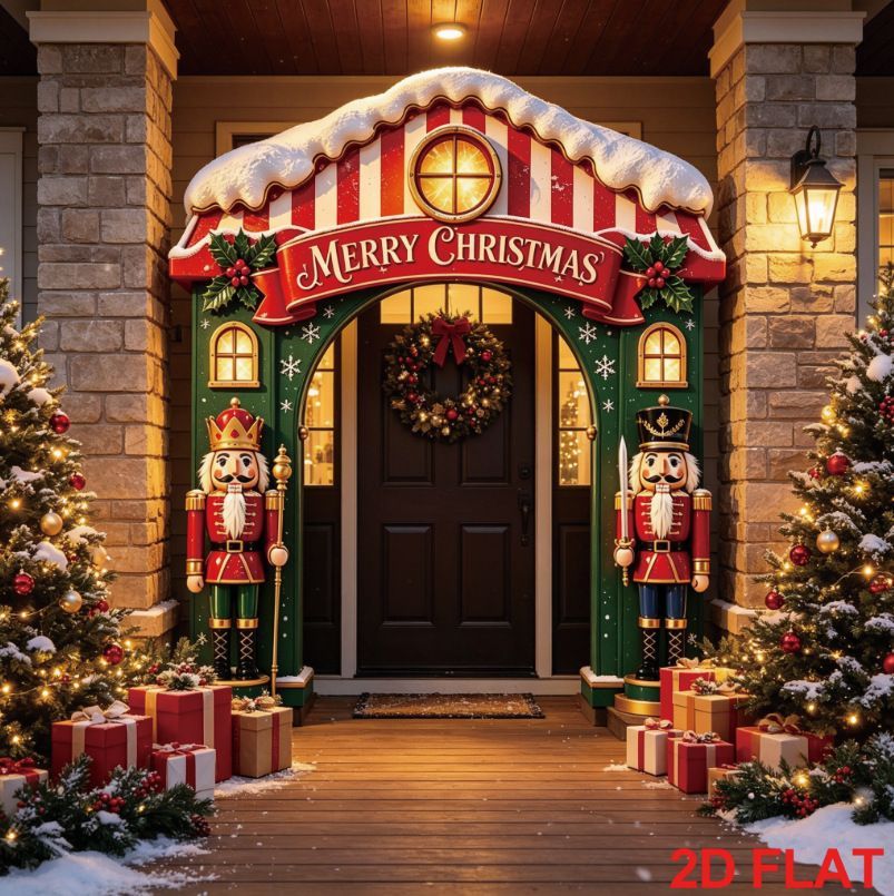 Christmas Decoration 2D Flat Banner Merry Christmas Archway Front Porch Decor - 03 - Size 180-235CM