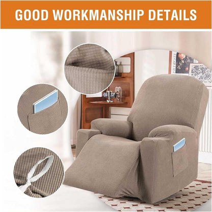 Power Lift Recliner Slipcover High Stretch Soft Jacquard Fabric with Side Pocket for Standard Recliner Chair Beige, Letter E Option