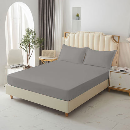 King Size Fitted Sheet, 100% Egyptian Cotton, Deep Pocket Premium Cotton Mattress Sheet,Double Bed Fitted Sheet Piece Non-Slip Fixed Bed Cover All-Inclusive Mattress Protection Bed Cover Gray