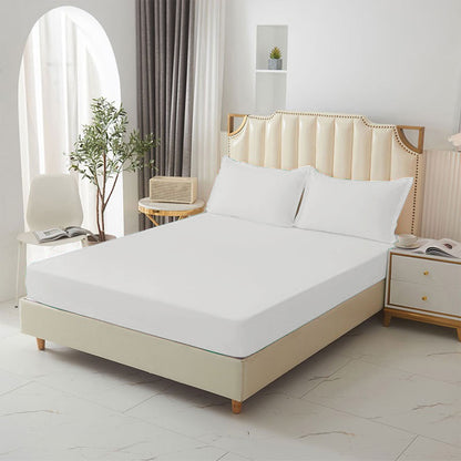 King Size Fitted Sheet, 100% Egyptian Cotton, Deep Pocket Premium Cotton Mattress Sheet,Double Bed Fitted Sheet Piece Non-Slip Fixed Bed Cover All-Inclusive Mattress Protection Bed Cover White