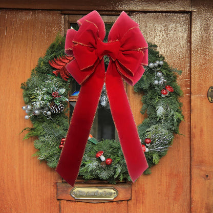 2-Pack Christmas Decorative Bows, Red with Gold Trim, 10.6" x 20" Large Holiday Ribbon, for Front Door, Christmas Tree Bows Decorations and Yard Fence Outdoor Decorations