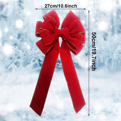 2-Pack Christmas Decorative Bows, Red with Gold Trim, 10.6" x 20" Large Holiday Ribbon, for Front Door, Christmas Tree Bows Decorations and Yard Fence Outdoor Decorations