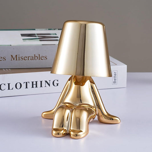 Bedside Touch Control Table Lamp,Creative Little Golden Man Decorative Thinker Statue LED Desk Lamp,USB Charging 3Level Brightness