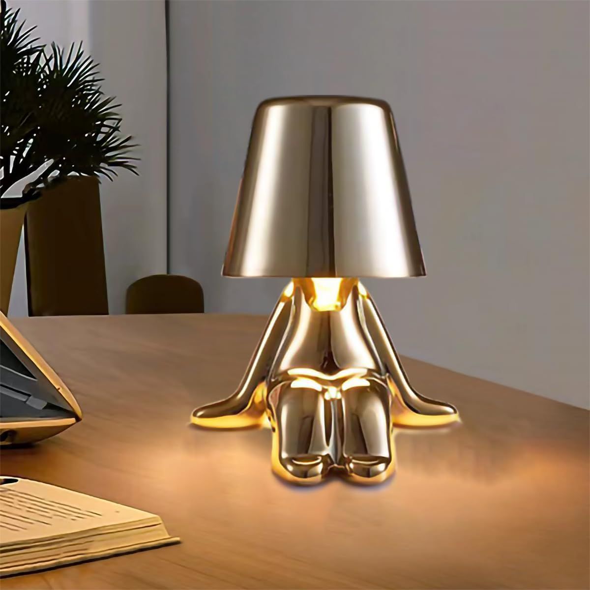 Bedside Touch Control Table Lamp,Creative Little Golden Man Decorative Thinker Statue LED Desk Lamp,USB Charging 3Level Brightness