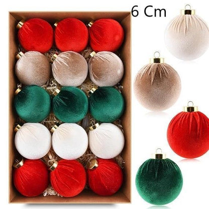 Velvet Fabric Wrapped Christmas Bauble Set, Red Green White Mix Xmas Tree Hanging Decor, 6cm