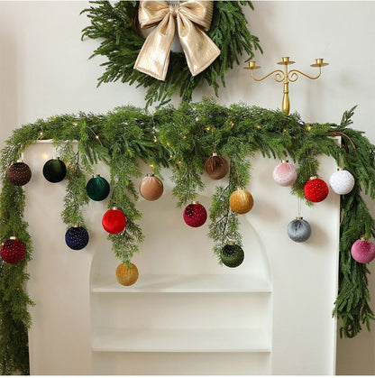 Velvet Fabric Wrapped Christmas Bauble Set, Red Green White Mix Xmas Tree Hanging Decor, 6cm