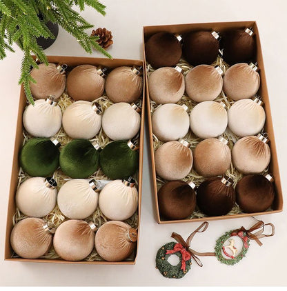 Velvet Fabric Wrapped Christmas Bauble Set, Red Green White Mix Xmas Tree Hanging Decor, 6cm