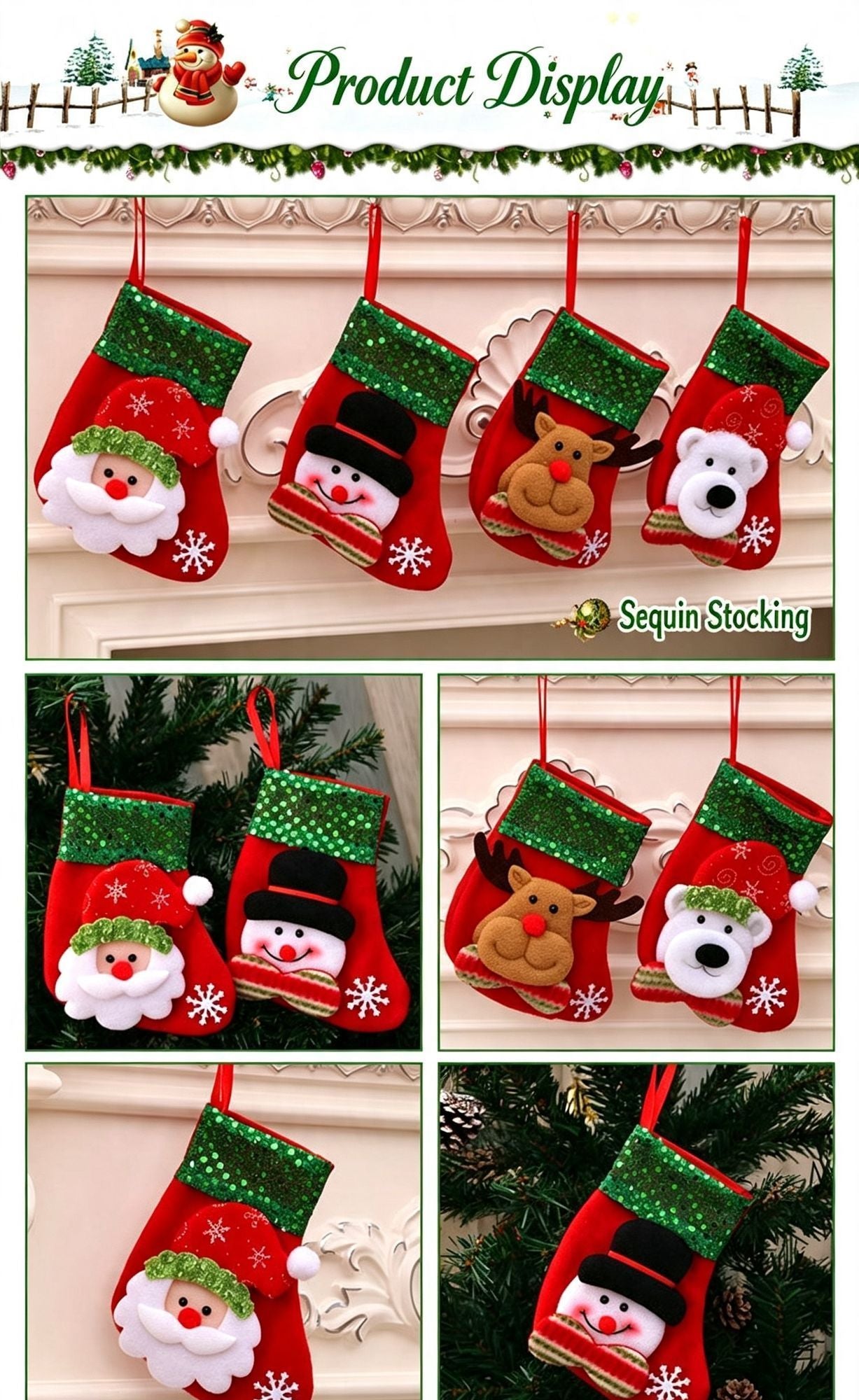 Traditional Oversized Santa Christmas Stocking, Holiday Decorative Present Bag, 47*28cm