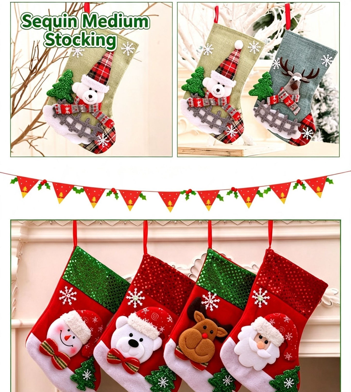 Traditional Oversized Santa Christmas Stocking, Holiday Decorative Present Bag, 47*28cm