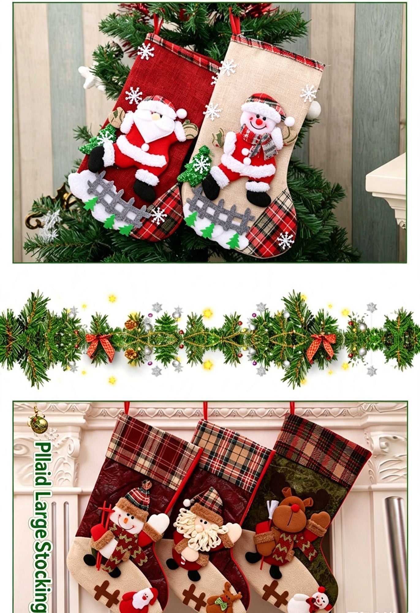 Traditional Oversized Santa Christmas Stocking, Holiday Decorative Present Bag, 47*28cm