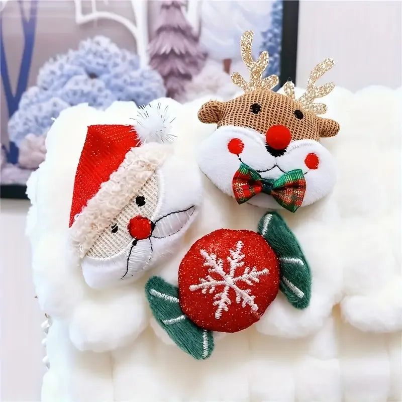 Christmas Plush Cartoon Handbag Crossbody Bag, 3D Appliqués Pearl Chain, Sweet Practical Holiday Essential/ivory