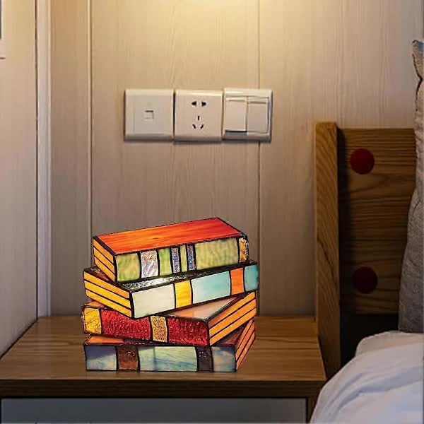 Stained Glass Stacked Books Lamp, Stacked Books Glass Lamp Night Light, Reading Corner Table Lamp, Book Lamps, Table Lamp Home Decor