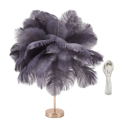Feather Table Lamp Rechargeable Modern Romantic Decoration Lamp Bedroom Bedside Lamp for Home Decoration Grey