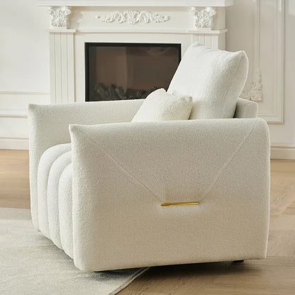 Teddy fabric sofa, modern lounge chair, upholstered with a pillow