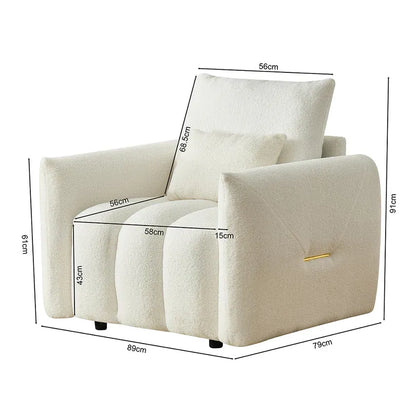 Teddy fabric sofa, modern lounge chair, upholstered with a pillow