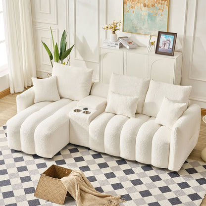 Ivy teddy fur fabric corner sofa - White