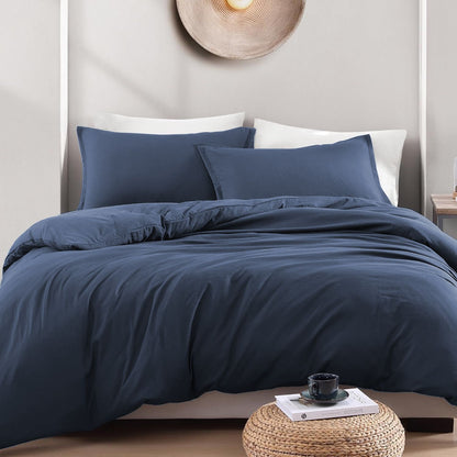 Hotel Soft Microfiber Duvet Cover Set-2000TC Quilt Cover Set & Pillowcases -1 Donna Cover Zipper Closure & 1 x Pillowcases-Breathable Bedding - Wrinkle, Fade, Stain Resistant(Navy,Double)