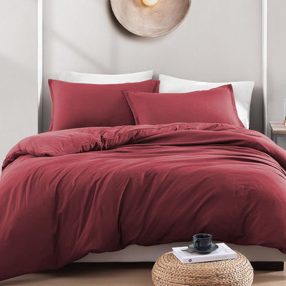 Hotel Soft Microfiber Duvet Cover Set-2000TC Quilt Cover Set & Pillowcases -1 Donna Cover Zipper Closure & 1 x Pillowcases-Breathable Bedding - Wrinkle, Fade, Stain Resistant(Red,King)