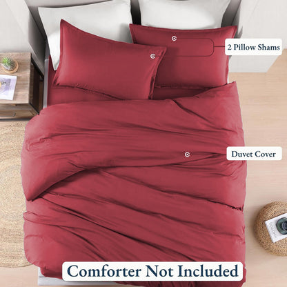 Hotel Soft Microfiber Duvet Cover Set-2000TC Quilt Cover Set & Pillowcases -1 Donna Cover Zipper Closure & 1 x Pillowcases-Breathable Bedding - Wrinkle, Fade, Stain Resistant(Red,King)