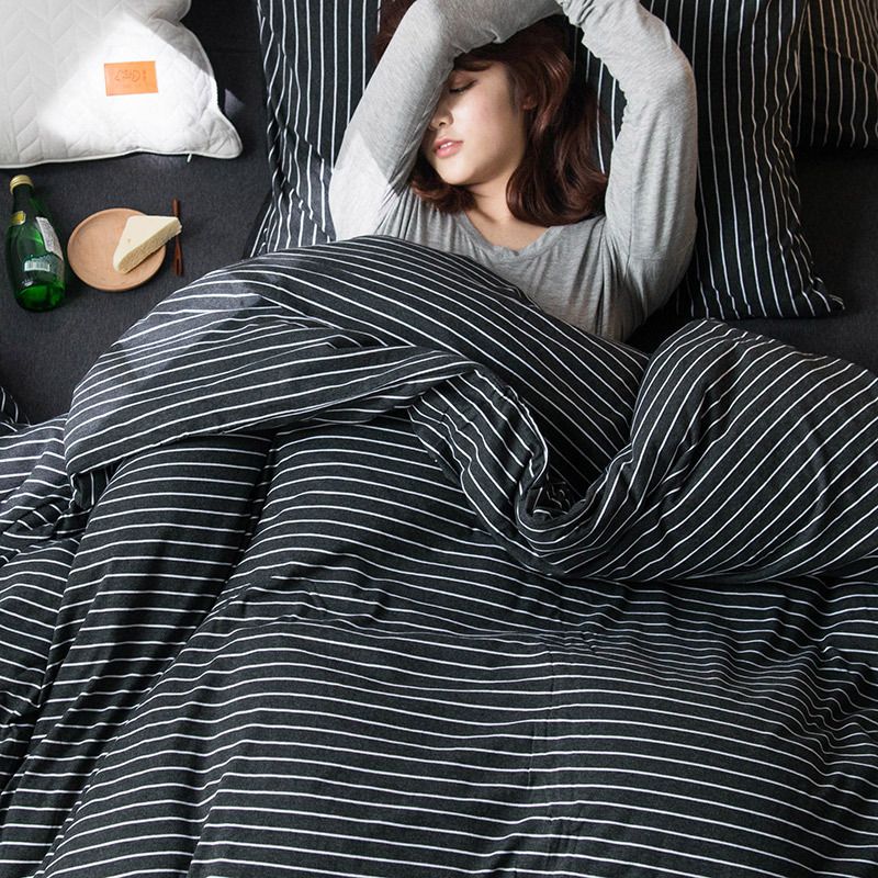 SHANGPIN Cotton Bedding Set Stripe 60 Thread Count 1.5m bed hat [quilt cover 200*230/bed hat 150*200] four-piece set