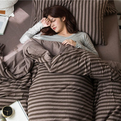 SHANGPIN Cotton Bedding Set Stripe 60 Thread Count 1.2m bed hat [quilt cover 150*200/bed hat 120*200] three-piece set