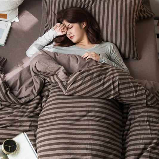 SHANGPIN Cotton Bedding Set Stripe 60 Thread Count 1.2m bed hat [quilt cover 150*200/bed hat 120*200] three-piece set