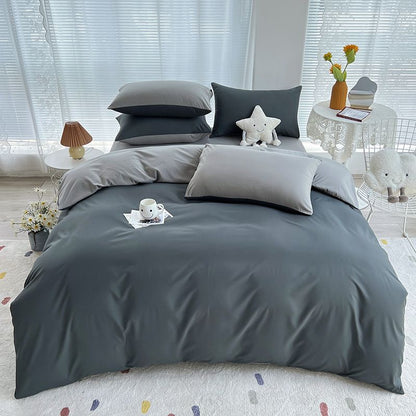 Qianjin Cotton Solid Color 4 Piece Bedding Set Dark Gray + light gray 1.5 m bed [bed sheet set] quilt cover 150*200cm bed sheet 180*230cm pillowcase 48*74*2