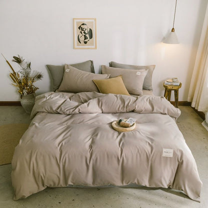 Qianjin Cotton Solid Color 4 Piece Bedding Set Khaki 1.5 m bed [bed sheet set] quilt cover 150*200cm bed sheet 180*230cm pillowcase 48*74*2
