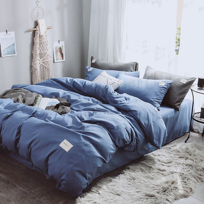 Qianjin Cotton Solid Color 4 Piece Bedding Set Sapphire Blue 1.5 m bed [bed sheet set] quilt cover 150*200cm bed sheet 180*230cm pillowcase 48*74*2