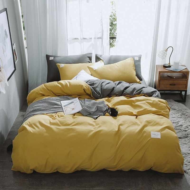 Qianjin Cotton Solid Color 4 Piece Bedding Set Light gray 1.5 m bed [bed sheet set] quilt cover 150*200cm bed sheet 180*230cm pillowcase 48*74*2