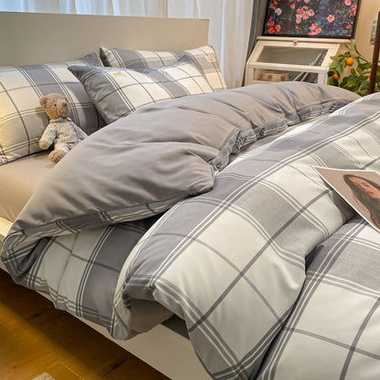 Qianjin Cotton Solid Color 4 Piece Bedding Set California Big Gray 1.5 m bed [bed sheet set] quilt cover 150*200cm bed sheet 180*230cm pillowcase 48*74*2