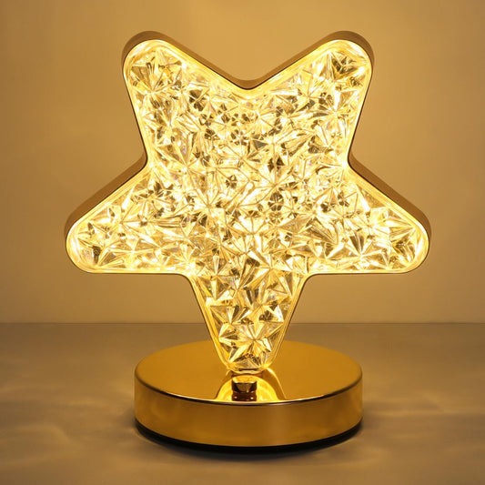 Star Table Lamp, Stepless Dimmable Touch Lamp with 3 Colors, Crystal Star Light Bedside Lamp for Nightstand Desk Bedroom Living
