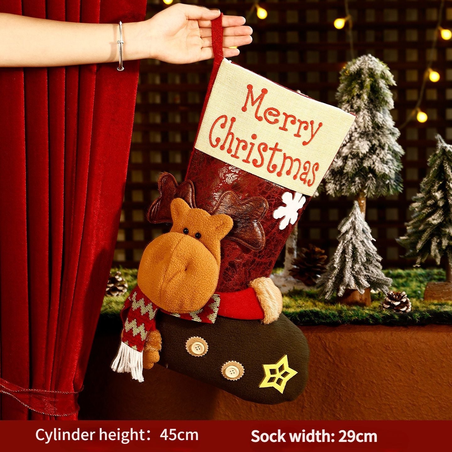 Christmas Plush Decorative Stockings, Exquisite Patchwork Craft, Fill Them with Fairy Tales and Surprise Gifts (Button Reindeer)
