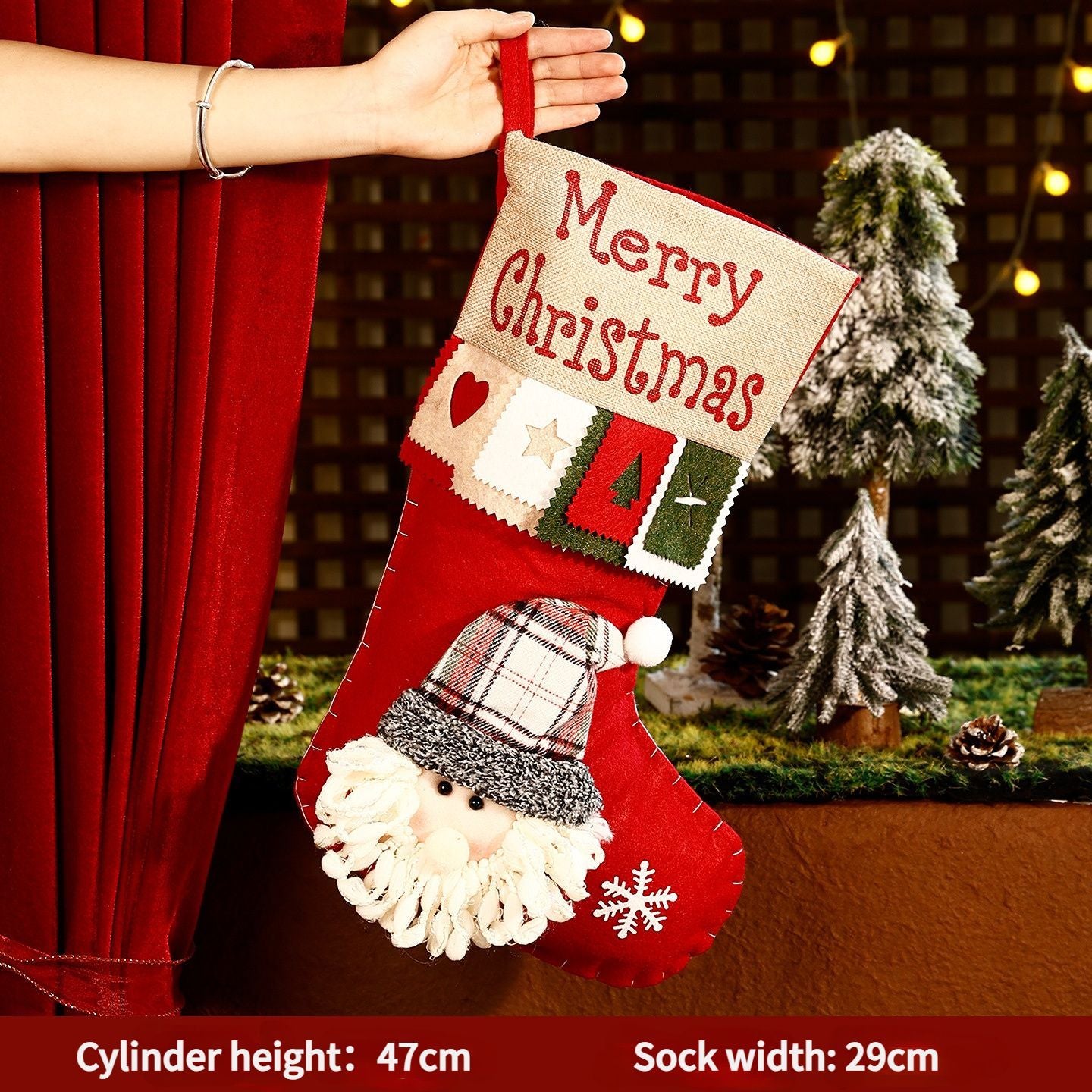 Christmas Plush Decorative Stockings, Exquisite Patchwork Craft, Fill Them with Fairy Tales and Surprise Gifts (Button Reindeer)