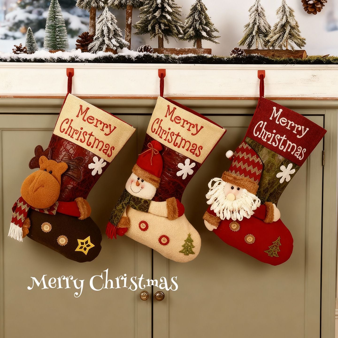 Christmas Plush Decorative Stockings, Exquisite Patchwork Craft, Fill Them with Fairy Tales and Surprise Gifts (Button Reindeer)