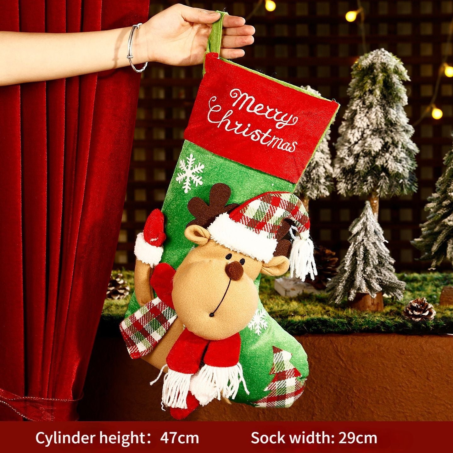 Christmas Plush Decorative Stockings, Exquisite Patchwork Craft, Fill Them with Fairy Tales and Surprise Gifts (Button Reindeer)