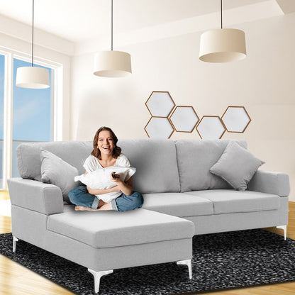 Eli Linen Corner Sofa Couch Lounge L-shape W/right Chaise Seat Light Grey