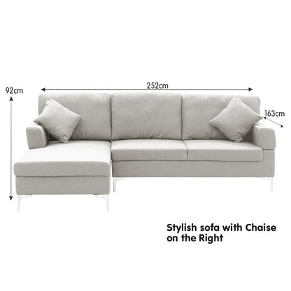 Eli Linen Corner Sofa Couch Lounge L-shape W/right Chaise Seat Light Grey