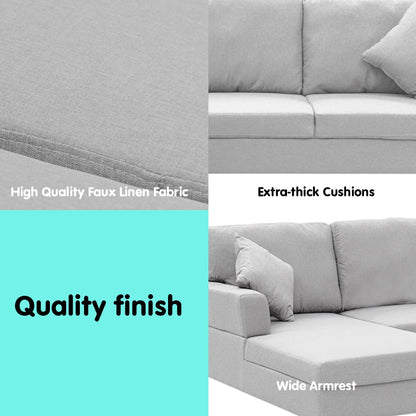 Eli Linen Corner Sofa Couch Lounge L-shape W/right Chaise Seat Light Grey