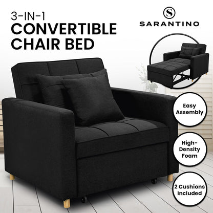 Arlo Suri 3-in-1 Convertible Lounge Chair Bed - Black