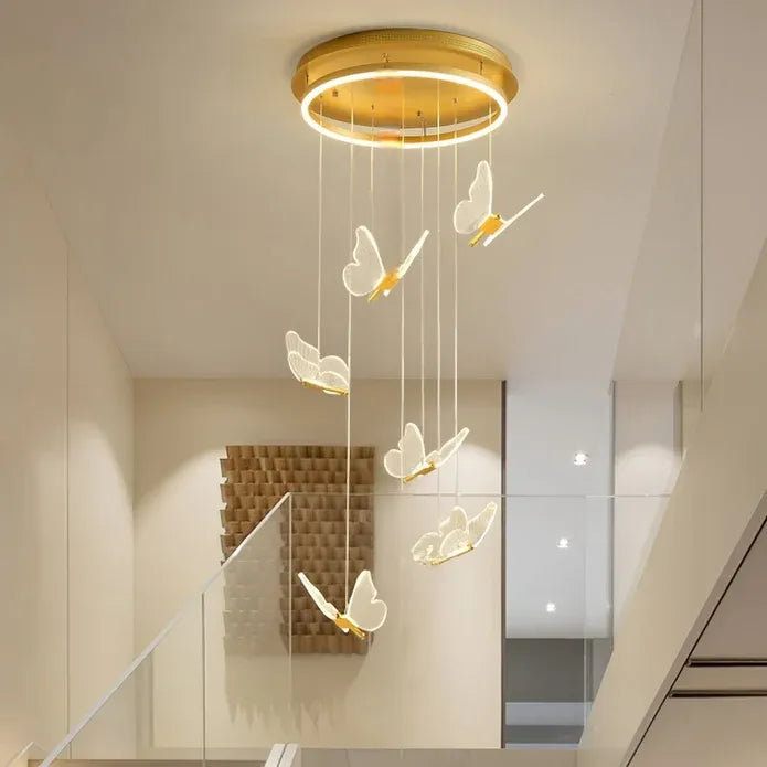 BAMDECOR LT05 6 Nordic Butterfly Luxury Chandeliers Pendant Lights for Villa Stair Home Decoration Modern Style Exquisite Chandelier (Gold)
