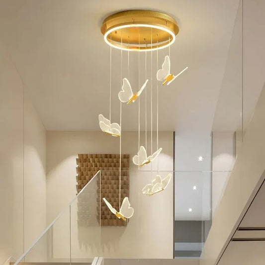 BAMDECOR LT05 6 Nordic Butterfly Luxury Chandeliers Pendant Lights for Villa Stair Home Decoration Modern Style Exquisite Chandelier (Gold)