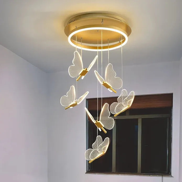 BAMDECOR LT05 6 Nordic Butterfly Luxury Chandeliers Pendant Lights for Villa Stair Home Decoration Modern Style Exquisite Chandelier (Gold)