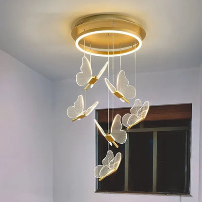 BAMDECOR LT05 6 Nordic Butterfly Luxury Chandeliers Pendant Lights for Villa Stair Home Decoration Modern Style Exquisite Chandelier (Gold)