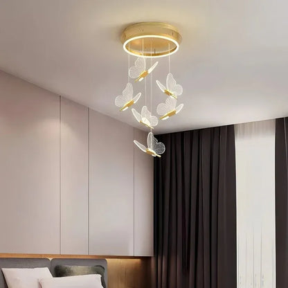 BAMDECOR LT05 6 Nordic Butterfly Luxury Chandeliers Pendant Lights for Villa Stair Home Decoration Modern Style Exquisite Chandelier (Gold)