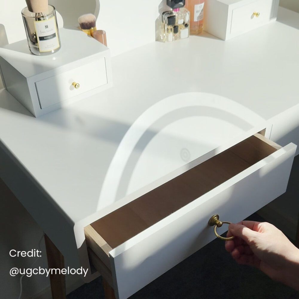 Zhima Vanity Table Stool Set with Make-up LED Lighted Mirror-White