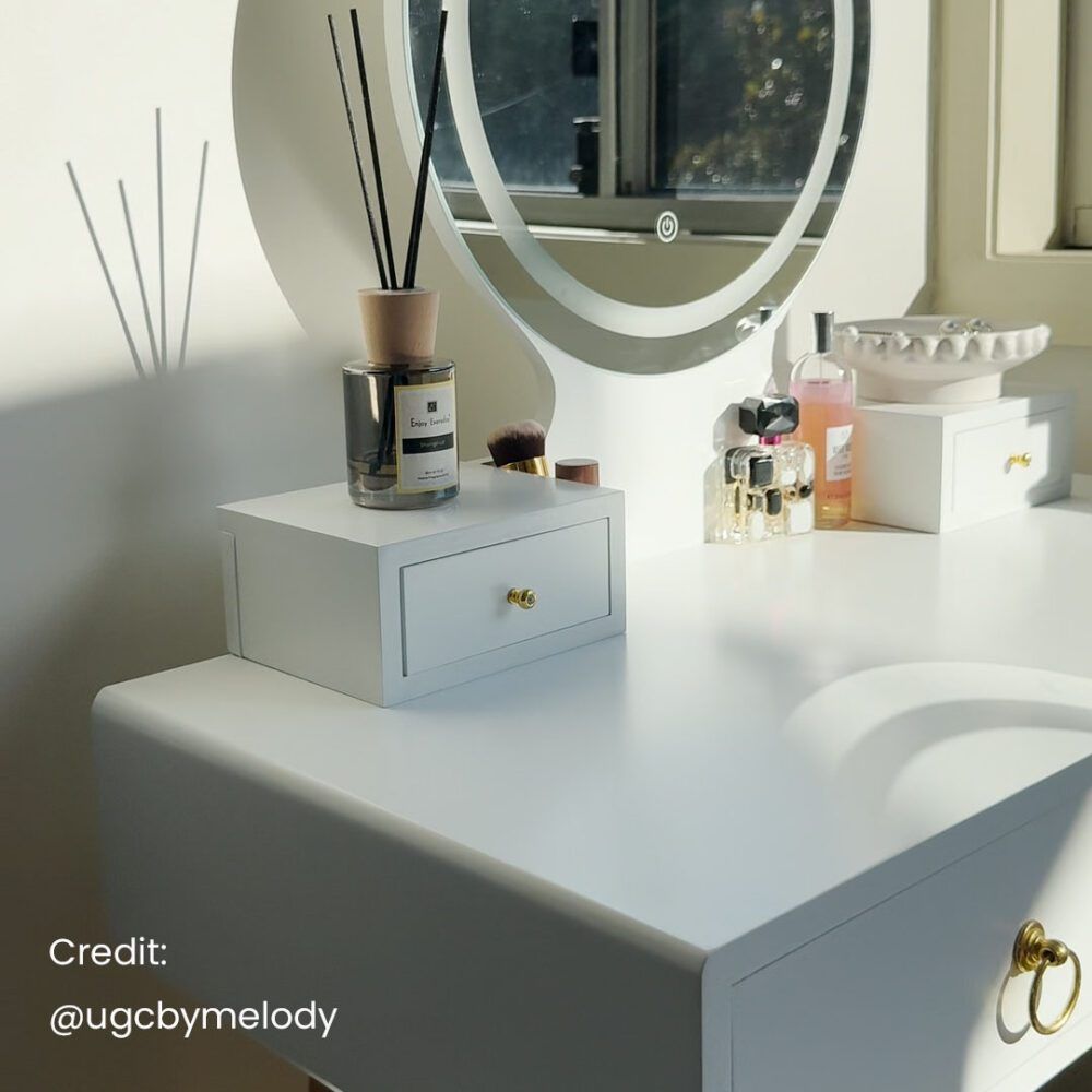 Zhima Vanity Table Stool Set with Make-up LED Lighted Mirror-White